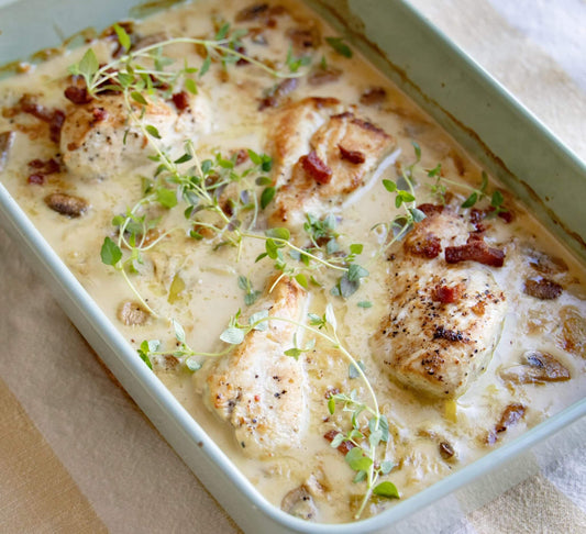 Chicken Casserole in Creamy Sauce with Leeks & Bacon Recipe