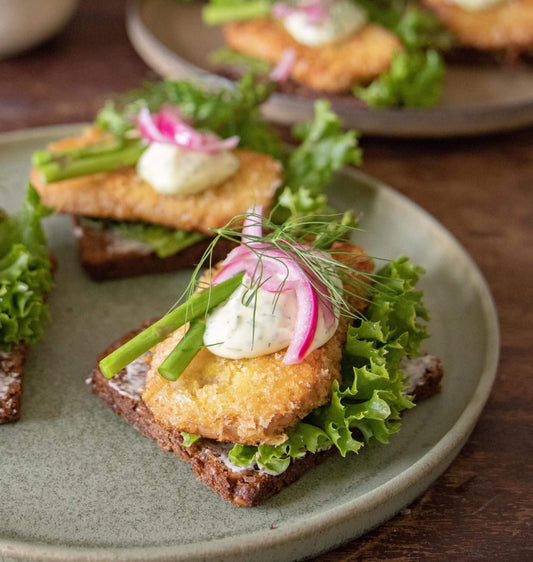 Danish Smørrebrød (Open Faced Sandwich) - Fried Cod Roe with Dill Mayo Recipe