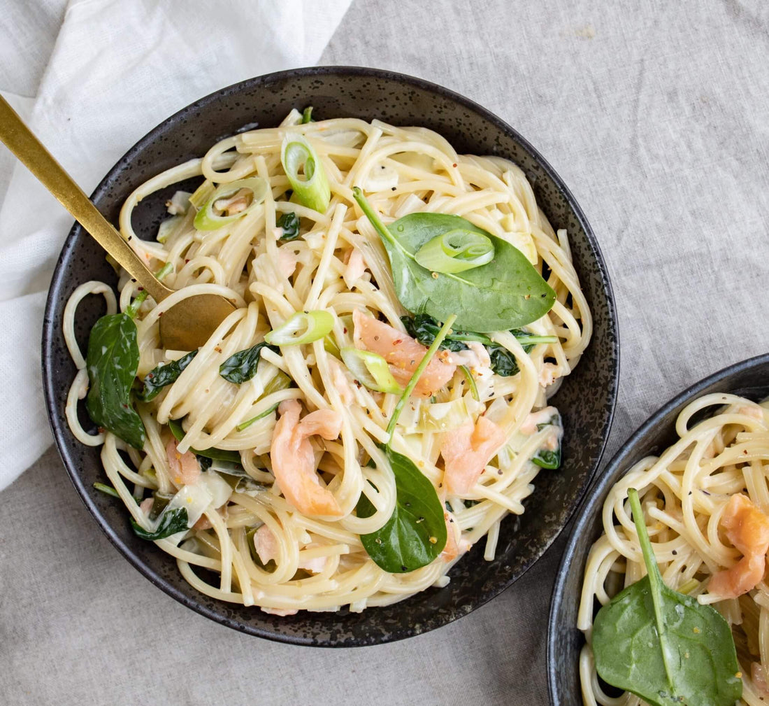 Quick dinner ideas for pasta with smoked salmon with cream and spinach