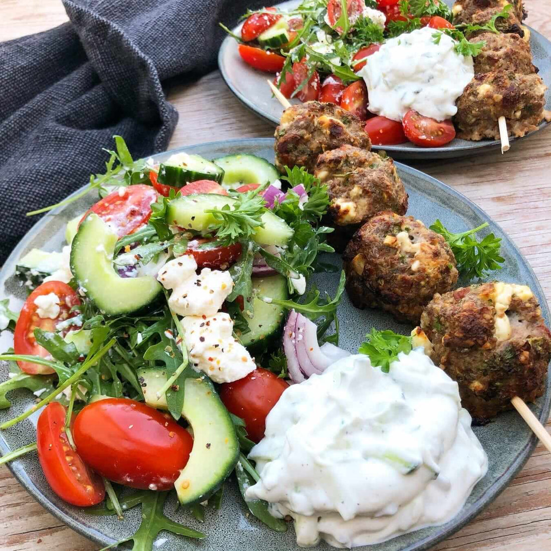 Greek Skewers with Tzatziki and Greek Salad Recipe
