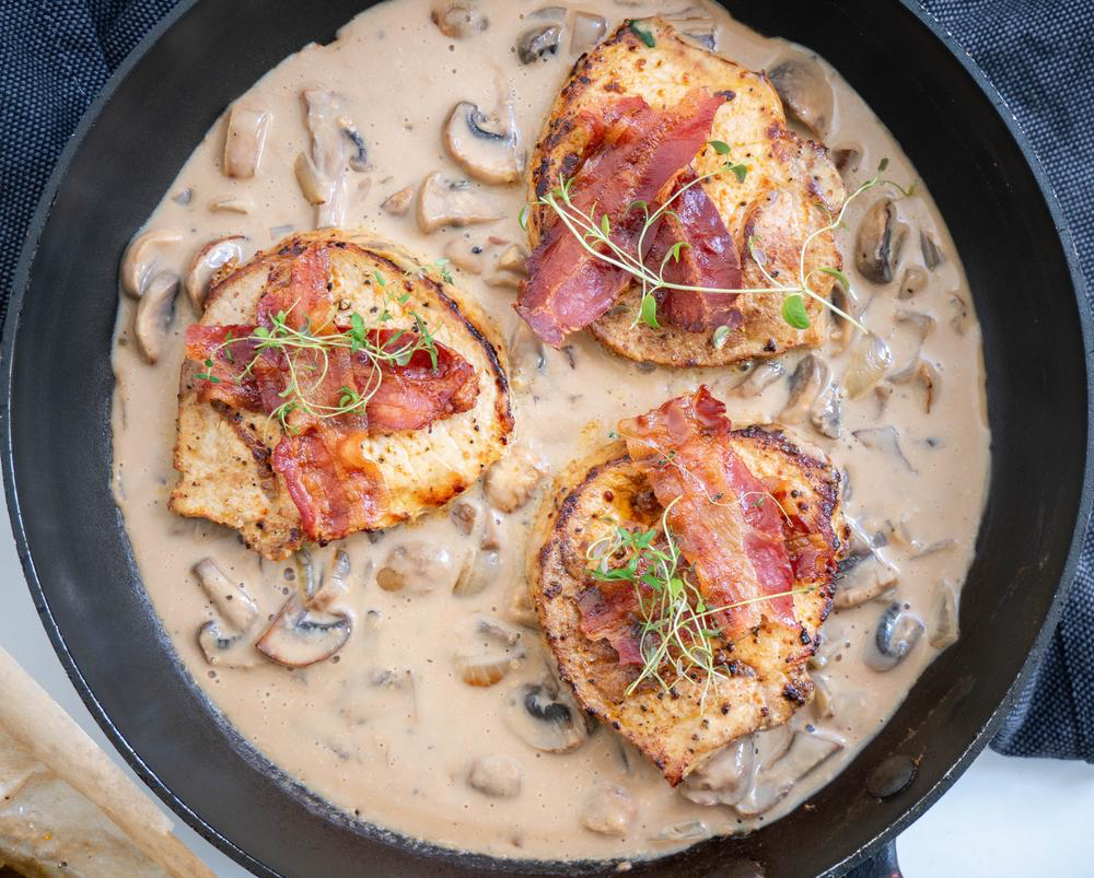 Pork Chops in Mushroom Sauce with Baked Potatoes Recipe