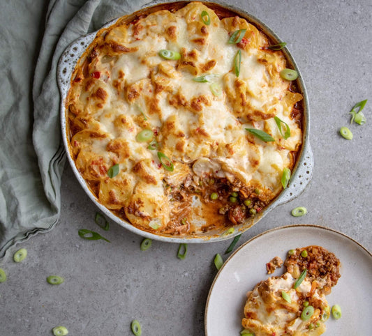 Best Shepherds Pie with Scalloped Potatoes, Meat Sauce, and Cheese