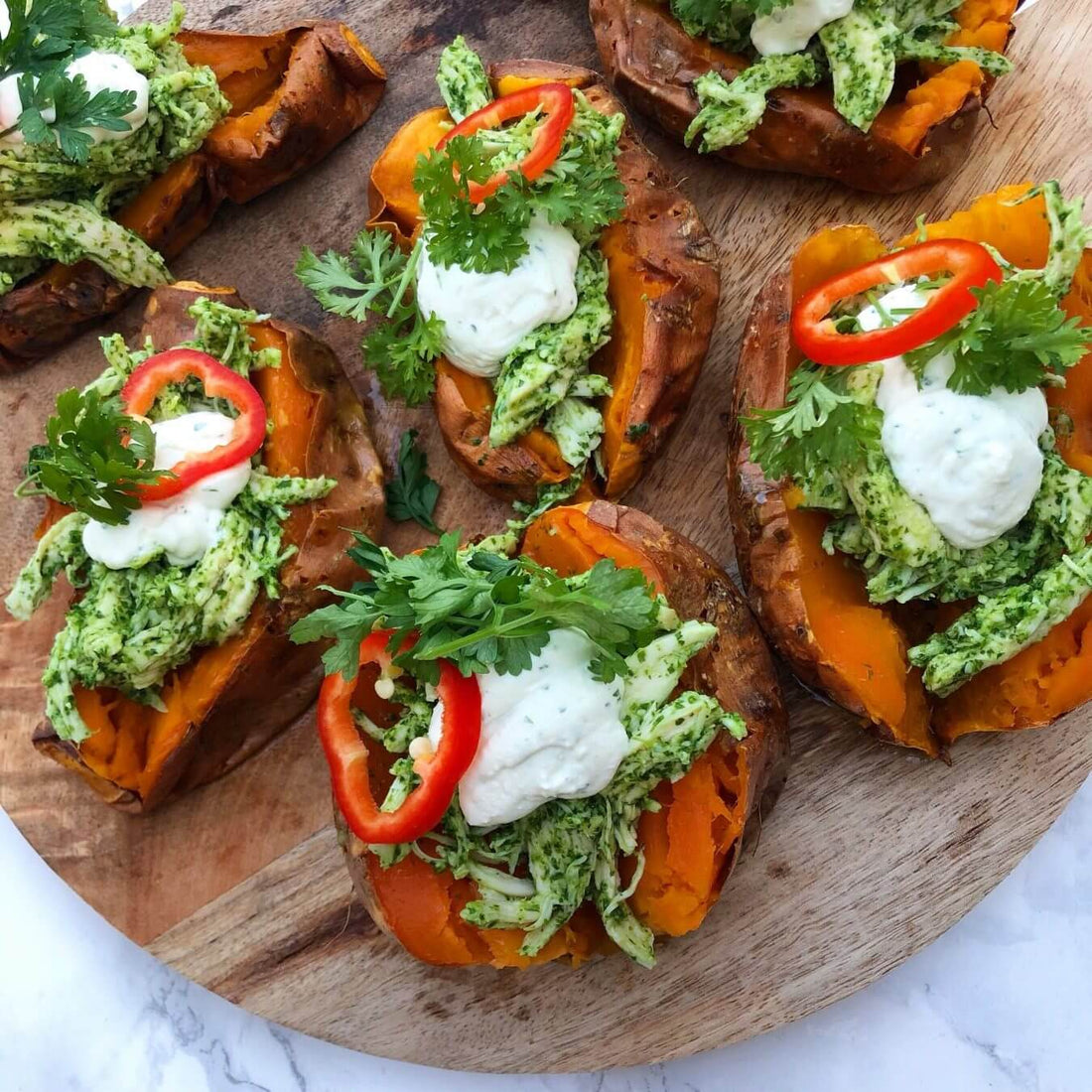 Baked Sweet Potatoes with Pulled Chicken Recipe