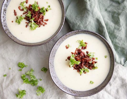 Easy Recipe for Mild and Smooth Vegetable Soup with Savory Crispy Bacon
