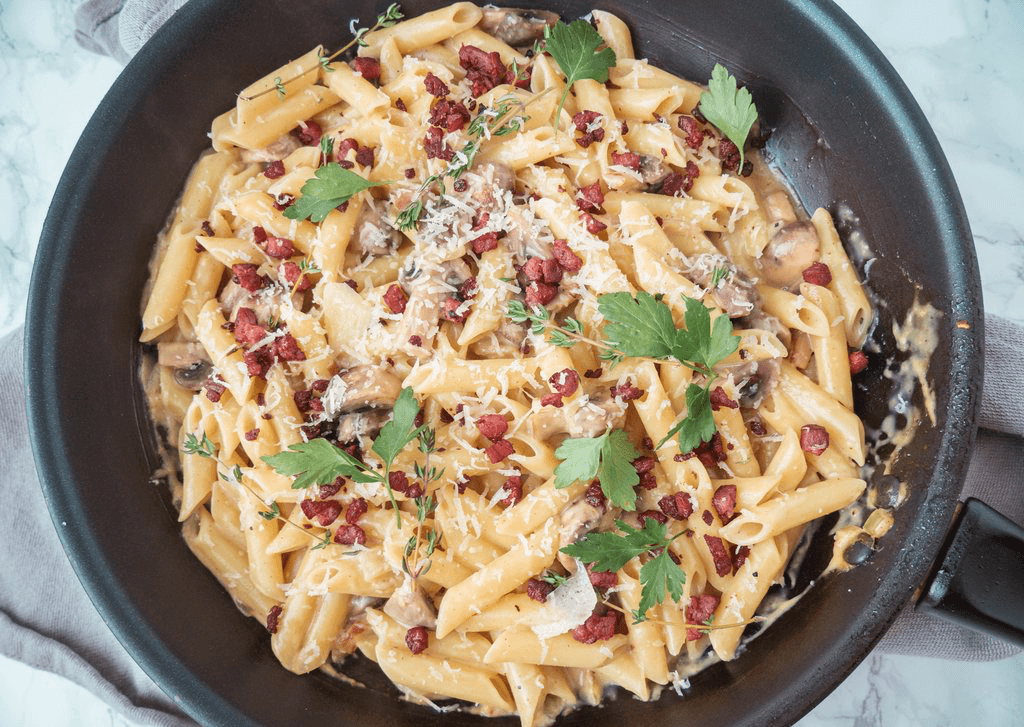 Creamy Penne Pasta with Bacon and Mushroom Recipe