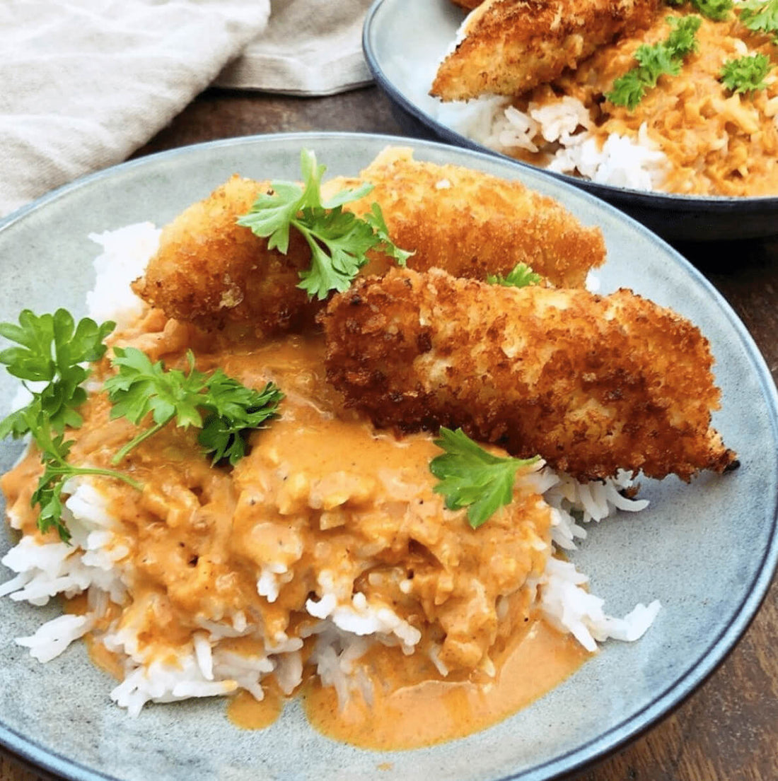 Crispy Panko Chicken with Indian Sauce and Rice Recipe