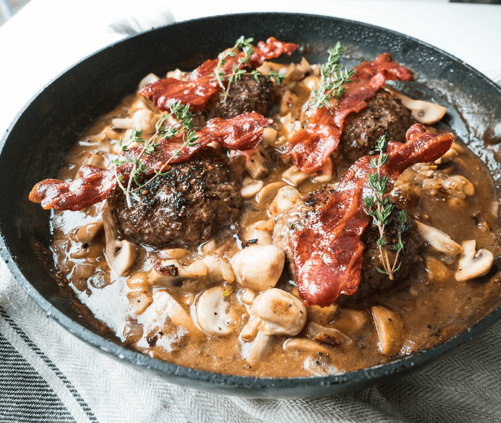 Juicy Hamburger Steak in Mushroom Sauce & Sesame Potatoes Recipe
