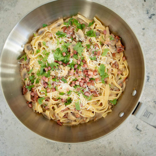 Pasta with Bacon, Mushrooms, and Parmesan Recipe