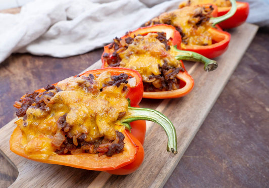 Stuffed Bell Peppers with Rice, Spicy Beef, and Cheddar Recipe