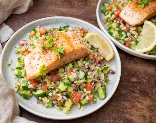 Tabbouleh Bulgur Salad with Crispy Salmon Recipe