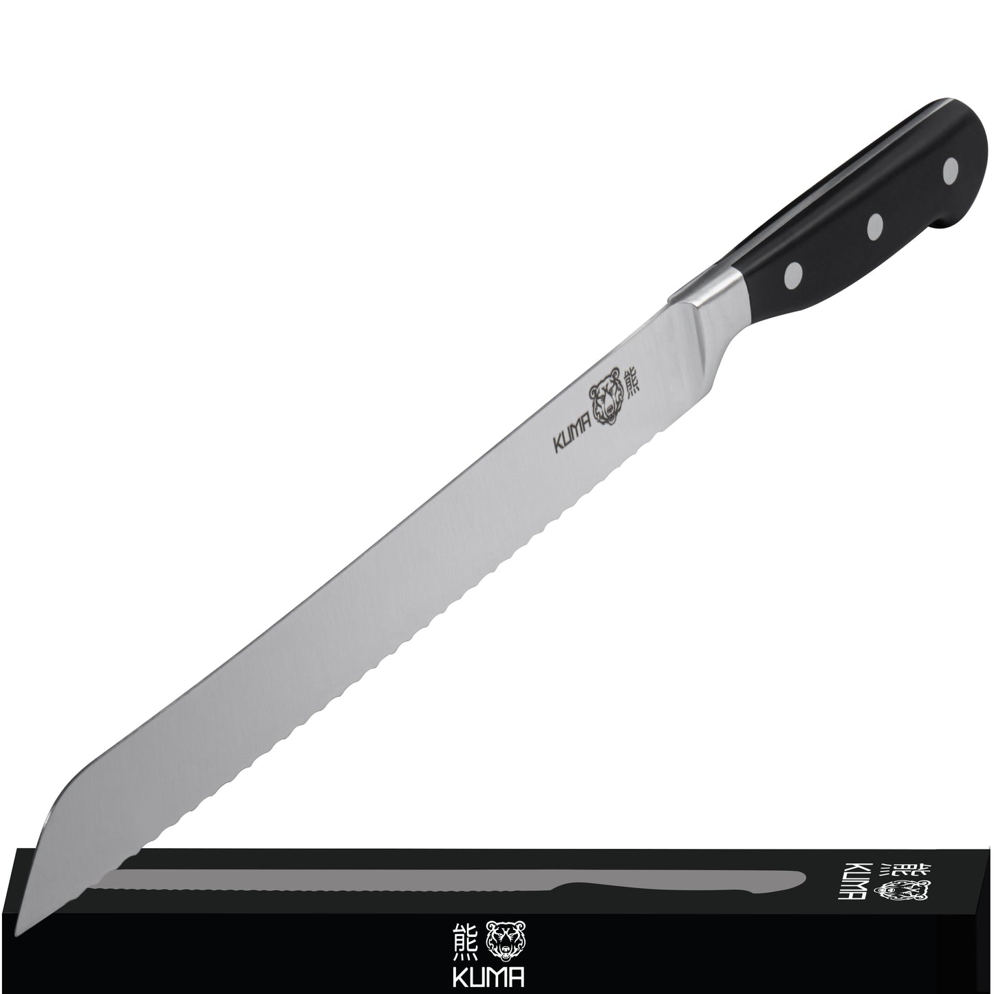 KUMA Fine Serrated Bread Knife Classic - 10" Flexible Blade For Real Slicing - Cut Without Ruining Loaf