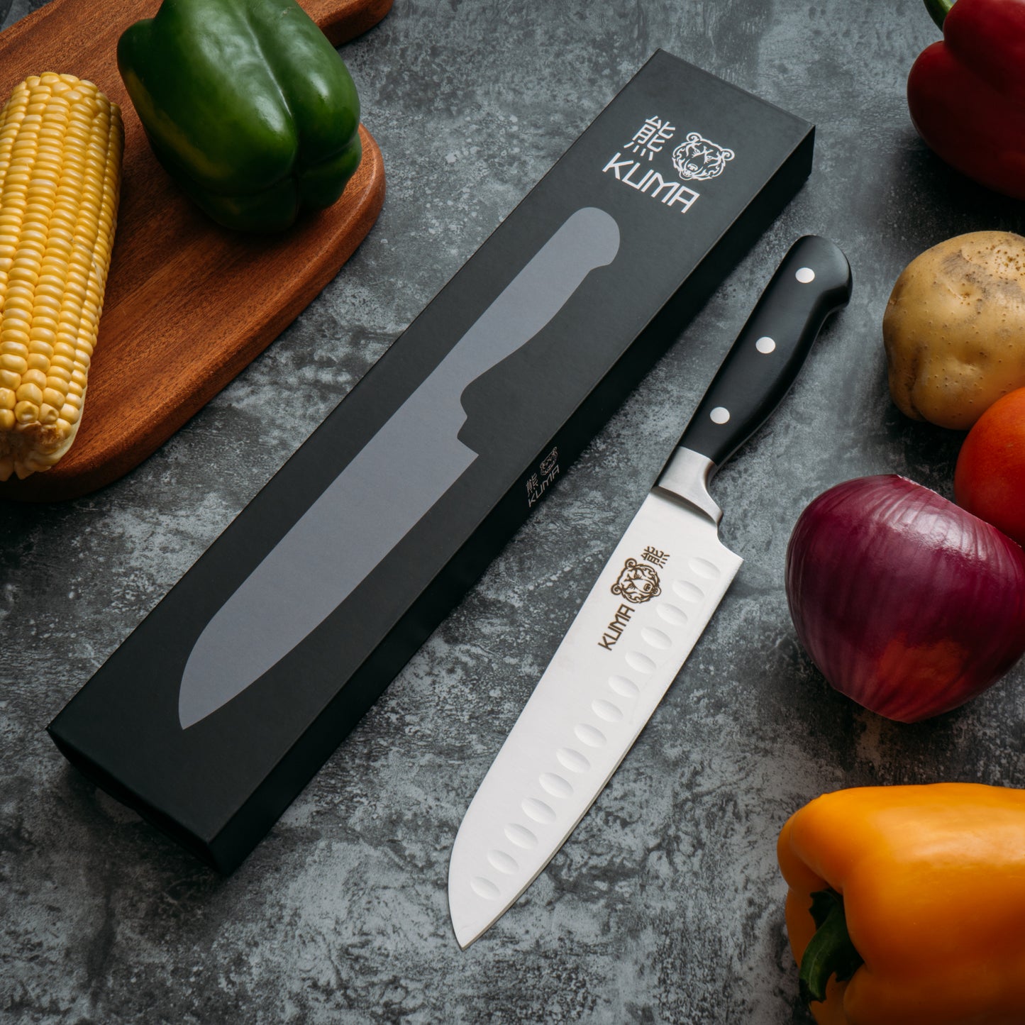 KUMA Santoku Kitchen Knife - Classic Series - 7" Japanese Style Chef's Knife for Fish, Meat, and Vegetables