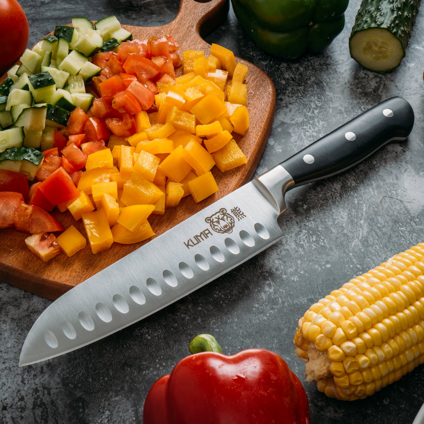 KUMA Santoku Kitchen Knife - Classic Series - 7" Japanese Style Chef's Knife for Fish, Meat, and Vegetables