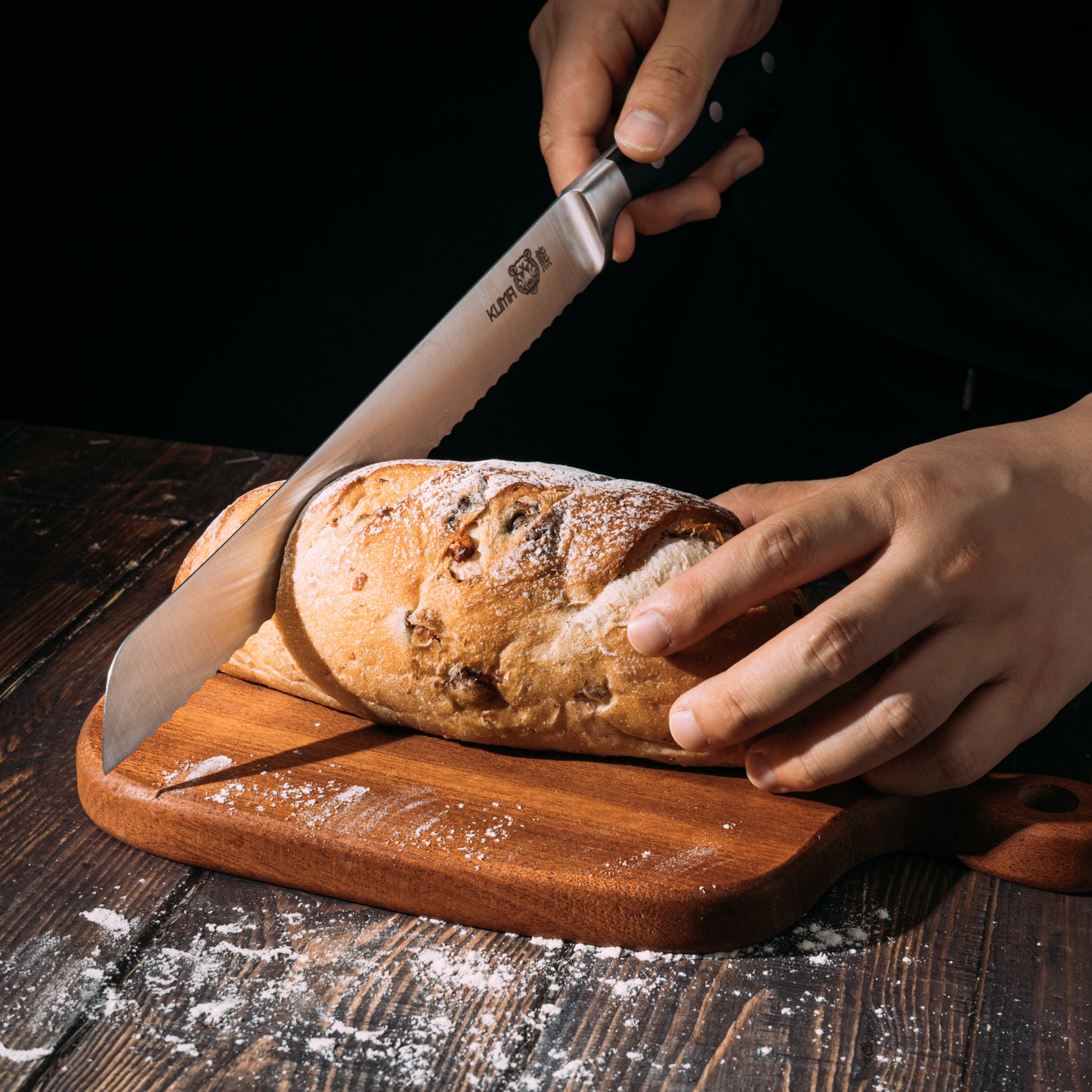 KUMA Fine Serrated Bread Knife Classic - 10" Flexible Blade For Real Slicing - Cut Without Ruining Loaf