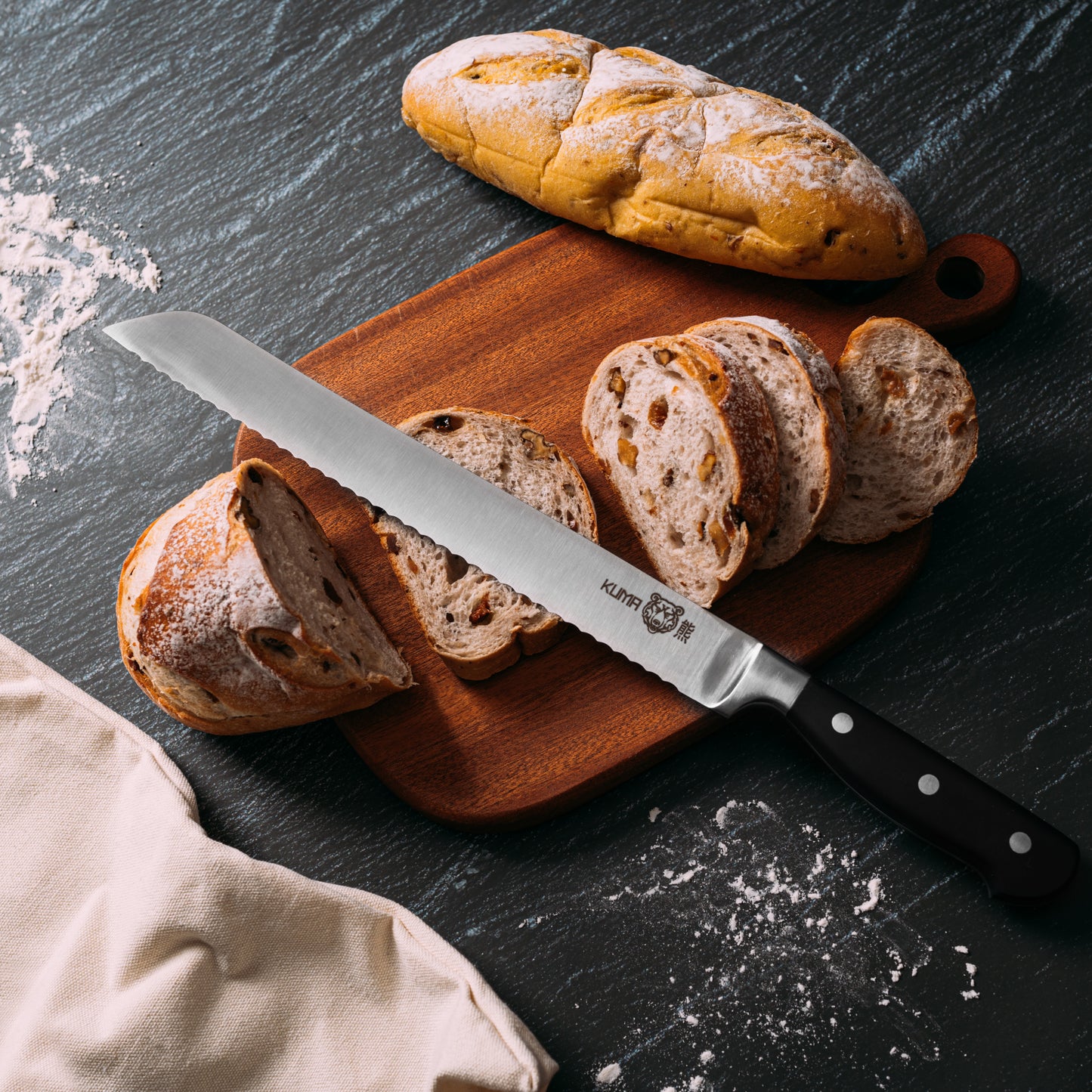 KUMA Fine Serrated Bread Knife Classic - 10" Flexible Blade For Real Slicing - Cut Without Ruining Loaf
