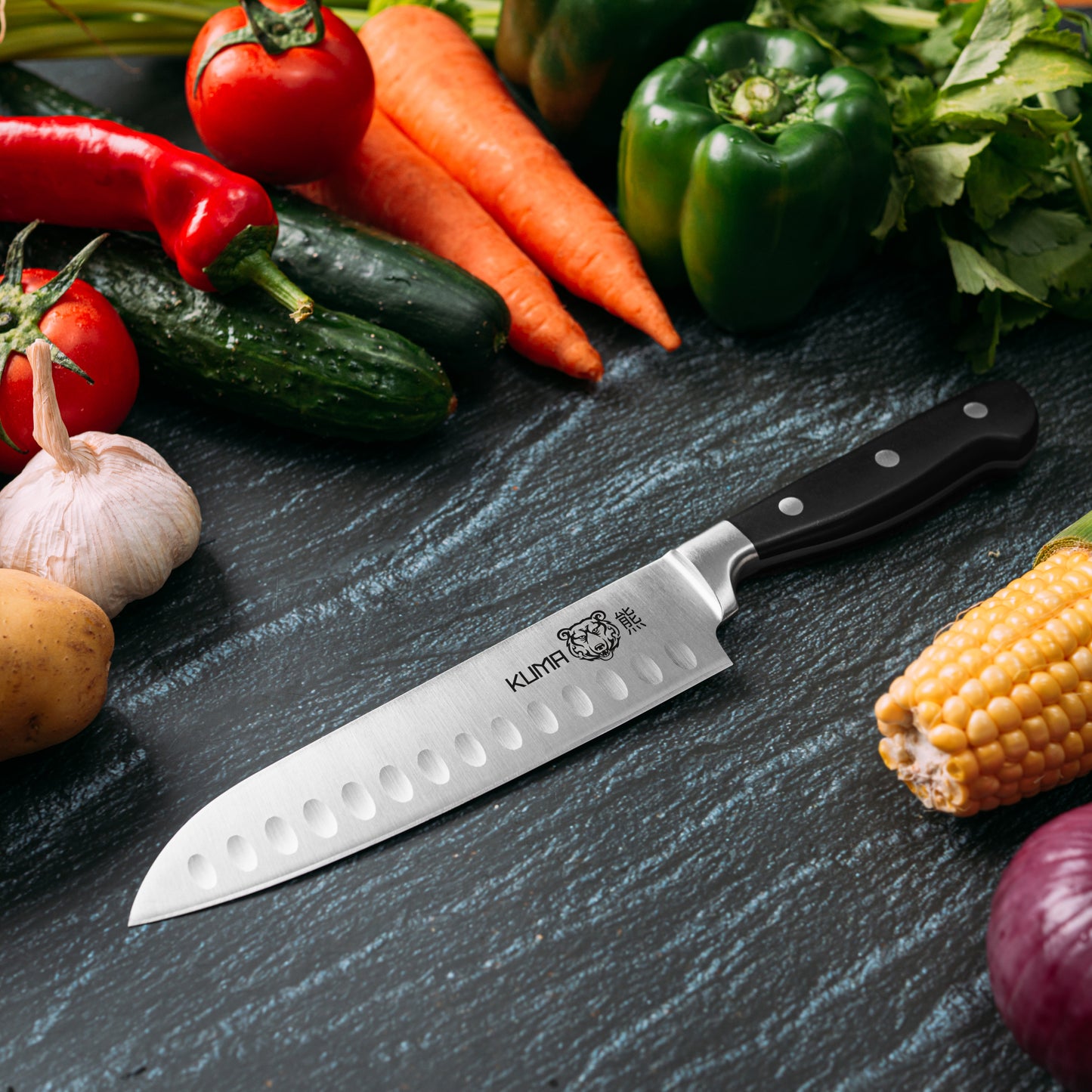 KUMA Santoku Kitchen Knife - Classic Series - 7" Japanese Style Chef's Knife for Fish, Meat, and Vegetables