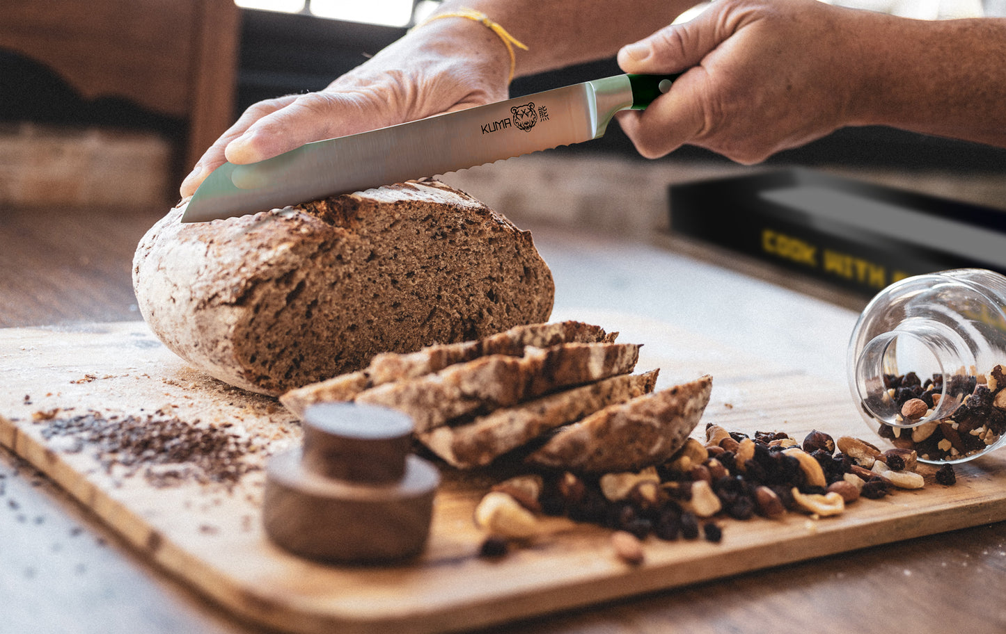 KUMA Fine Serrated Bread Knife Classic - 10" Flexible Blade For Real Slicing - Cut Without Ruining Loaf